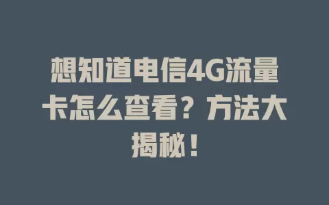 想知道电信4G流量卡怎么查看？方法大揭秘！