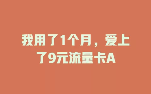 我用了1个月，爱上了9元流量卡A