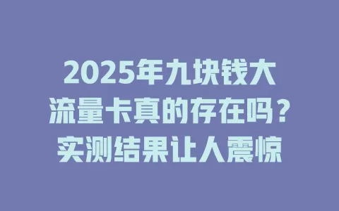 2025年九块钱大流量卡真的存在吗？实测结果让人震惊