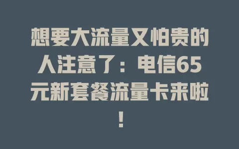 想要大流量又怕贵的人注意了：电信65元新套餐流量卡来啦！