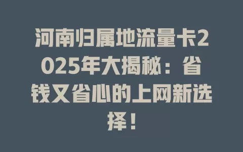 河南归属地流量卡2025年大揭秘：省钱又省心的上网新选择！