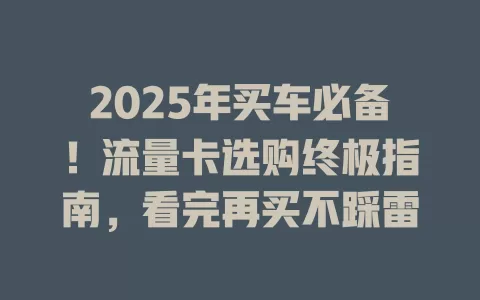 2025年买车必备！流量卡选购终极指南，看完再买不踩雷