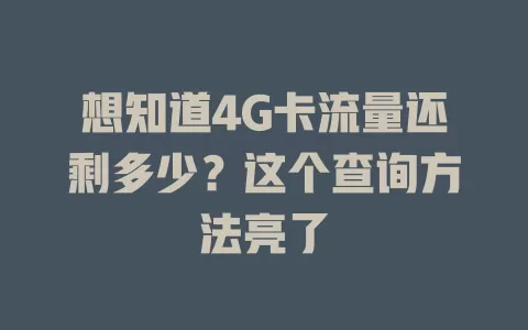 想知道4G卡流量还剩多少？这个查询方法亮了