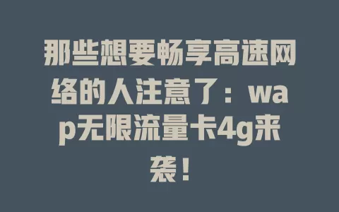 那些想要畅享高速网络的人注意了：wap无限流量卡4g来袭！