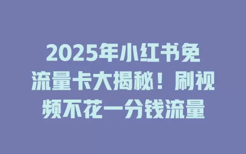 2025年小红书免流量卡大揭秘！刷视频不花一分钱流量