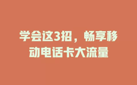 学会这3招，畅享移动电话卡大流量