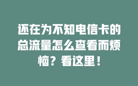 还在为不知电信卡的总流量怎么查看而烦恼？看这里！