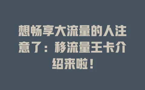 想畅享大流量的人注意了：移流量王卡介绍来啦！