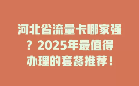 河北省流量卡哪家强？2025年最值得办理的套餐推荐！