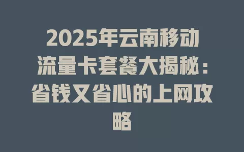 2025年云南移动流量卡套餐大揭秘：省钱又省心的上网攻略