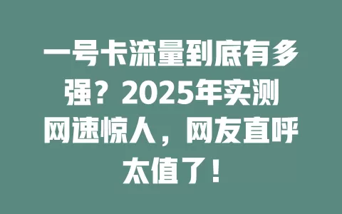一号卡流量到底有多强？2025年实测网速惊人，网友直呼太值了！