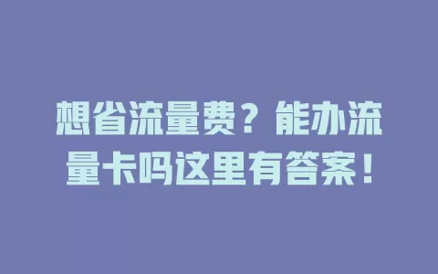 想省流量费？能办流量卡吗这里有答案！