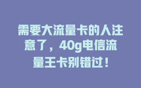 需要大流量卡的人注意了，40g电信流量王卡别错过！