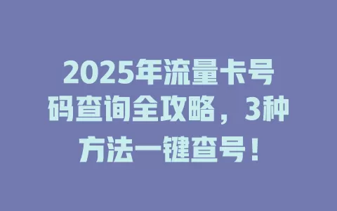 2025年流量卡号码查询全攻略，3种方法一键查号！