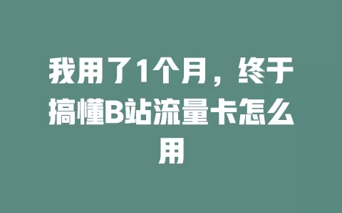 我用了1个月，终于搞懂B站流量卡怎么用