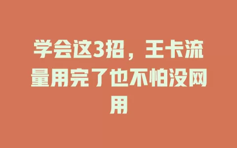 学会这3招，王卡流量用完了也不怕没网用