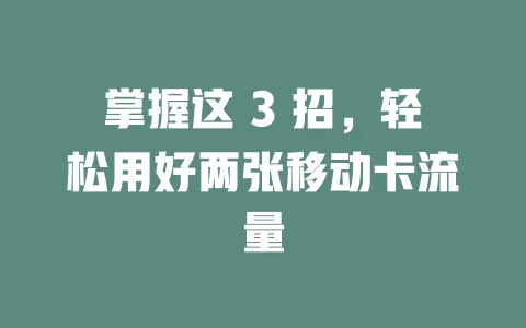 掌握这 3 招，轻松用好两张移动卡流量