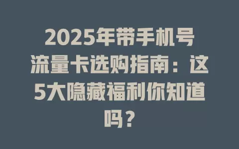 2025年带手机号流量卡选购指南：这5大隐藏福利你知道吗？