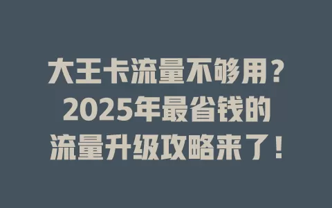 大王卡流量不够用？2025年最省钱的流量升级攻略来了！