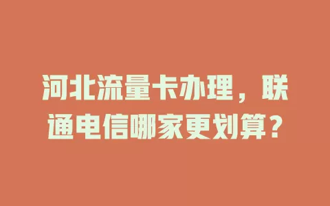 河北流量卡办理，联通电信哪家更划算？