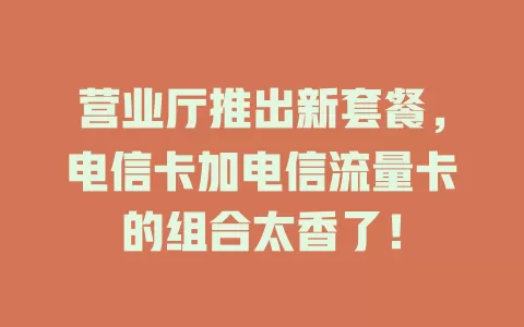 营业厅推出新套餐，电信卡加电信流量卡的组合太香了！
