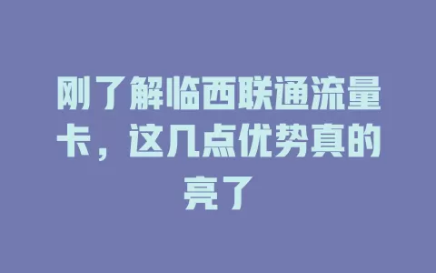 刚了解临西联通流量卡，这几点优势真的亮了