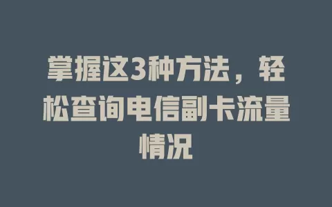 掌握这3种方法，轻松查询电信副卡流量情况