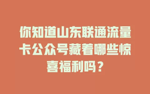 你知道山东联通流量卡公众号藏着哪些惊喜福利吗？