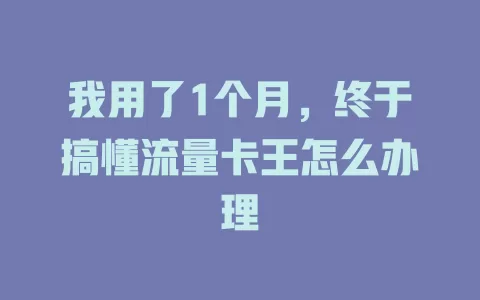 我用了1个月，终于搞懂流量卡王怎么办理