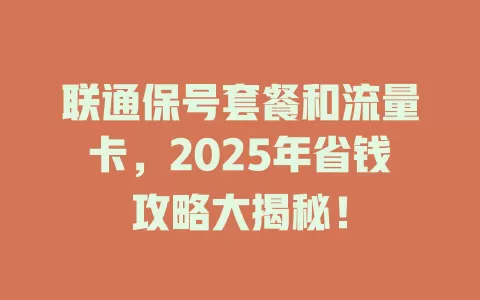 联通保号套餐和流量卡，2025年省钱攻略大揭秘！