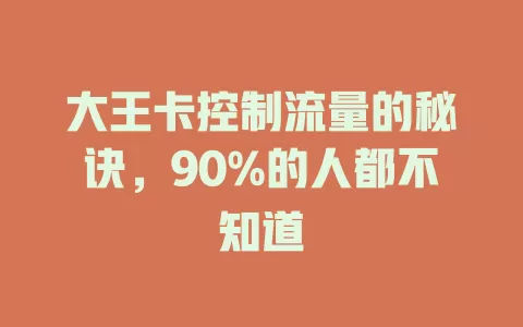 大王卡控制流量的秘诀，90%的人都不知道