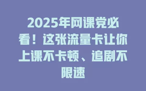2025年网课党必看！这张流量卡让你上课不卡顿、追剧不限速