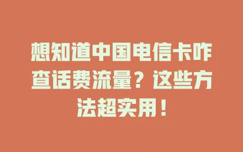 想知道中国电信卡咋查话费流量？这些方法超实用！