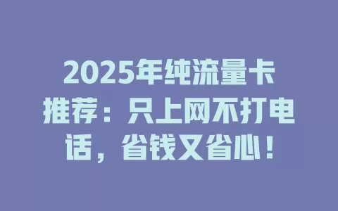 2025年纯流量卡推荐：只上网不打电话，省钱又省心！