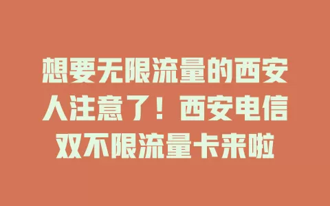 想要无限流量的西安人注意了！西安电信双不限流量卡来啦