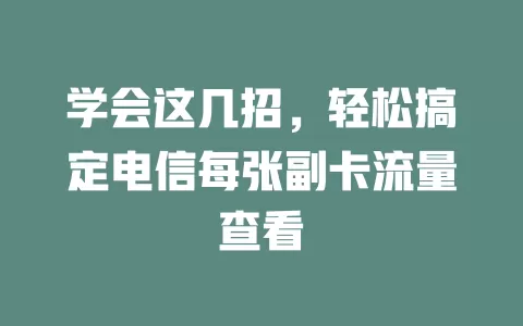 学会这几招，轻松搞定电信每张副卡流量查看