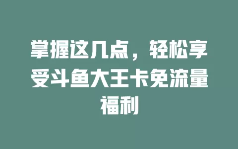 掌握这几点，轻松享受斗鱼大王卡免流量福利