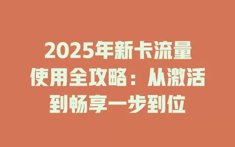 2025年新卡流量使用全攻略：从激活到畅享一步到位
