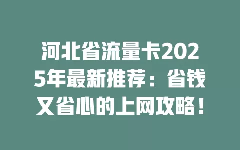 河北省流量卡2025年最新推荐：省钱又省心的上网攻略！