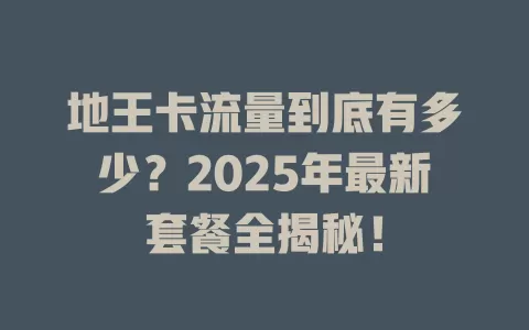 地王卡流量到底有多少？2025年最新套餐全揭秘！