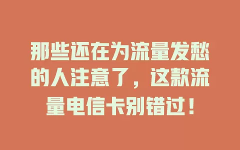 那些还在为流量发愁的人注意了，这款流量电信卡别错过！