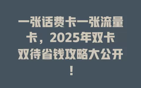 一张话费卡一张流量卡，2025年双卡双待省钱攻略大公开！