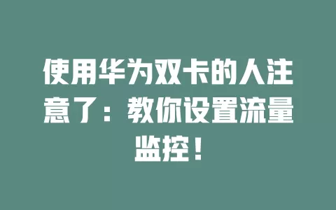 使用华为双卡的人注意了：教你设置流量监控！