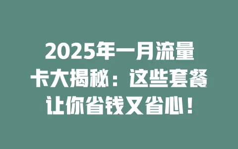 2025年一月流量卡大揭秘：这些套餐让你省钱又省心！