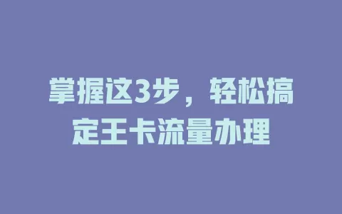 掌握这3步，轻松搞定王卡流量办理