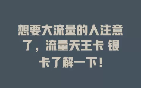 想要大流量的人注意了，流量天王卡 银卡了解一下！