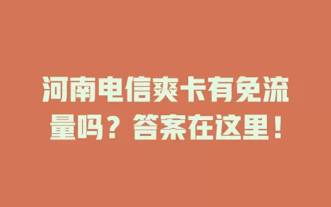 河南电信爽卡有免流量吗？答案在这里！