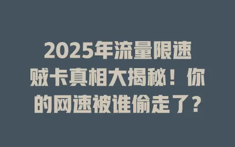 2025年流量限速贼卡真相大揭秘！你的网速被谁偷走了？