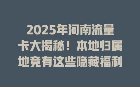 2025年河南流量卡大揭秘！本地归属地竟有这些隐藏福利