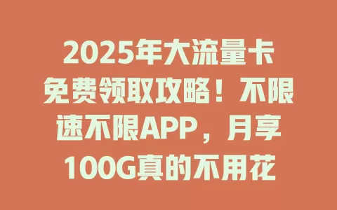 2025年大流量卡免费领取攻略！不限速不限APP，月享100G真的不用花钱？